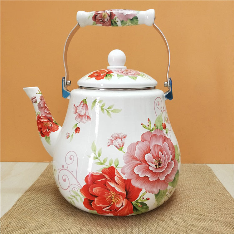 Flat Bottom Round Emaljekanne Blomsterkanne Melk Hjem Kanne | Norvo