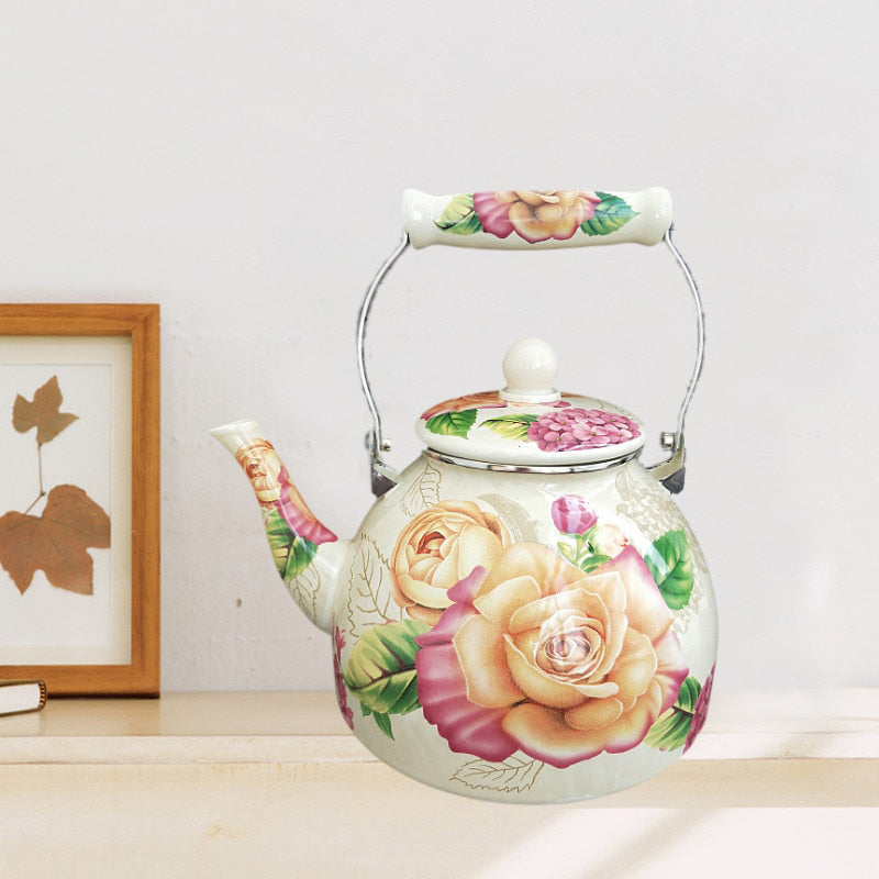 Flat Bottom Round Emaljekanne Blomsterkanne Melk Hjem Kanne | Norvo