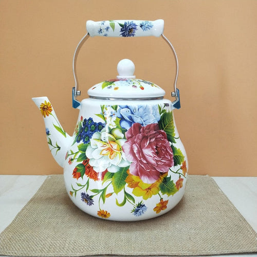 Flat Bottom Round Emaljekanne Blomsterkanne Melk Hjem Kanne | Norvo