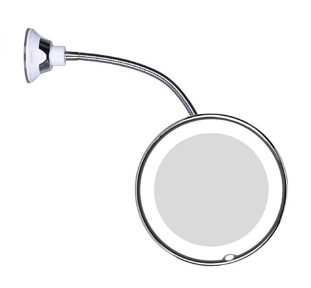 Norvo | Claravue LED Forstørrelsesspeil med Fleksibel Gåsehalebrakett – 10x Zoom, Dagslys LED-er & Sugefeste