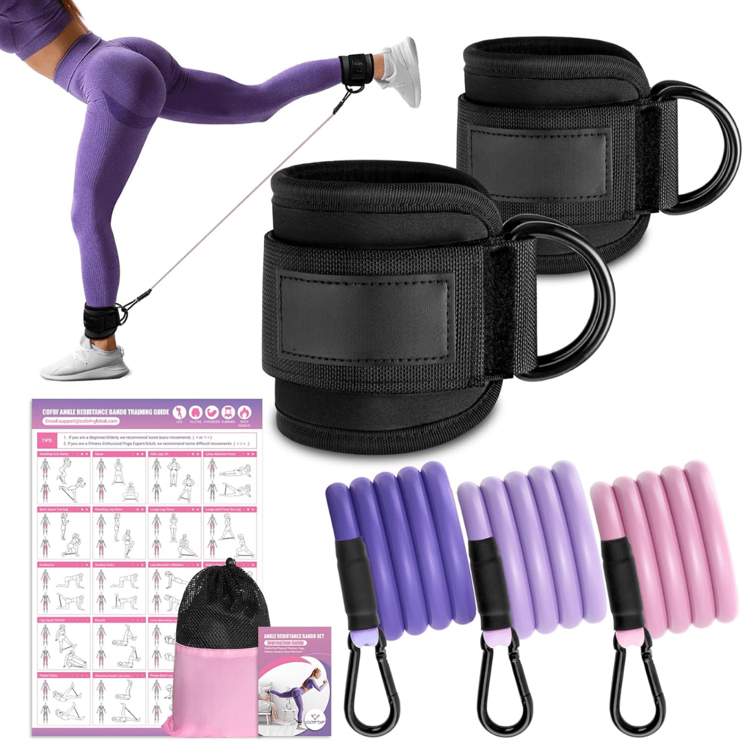 Norvo | FlexTone Motstandsband – Hofte- og Setemuskeltrening – Holdbare Ankelband med Treningsveiledning – Høyytelses Lateks for Styrke og Tone