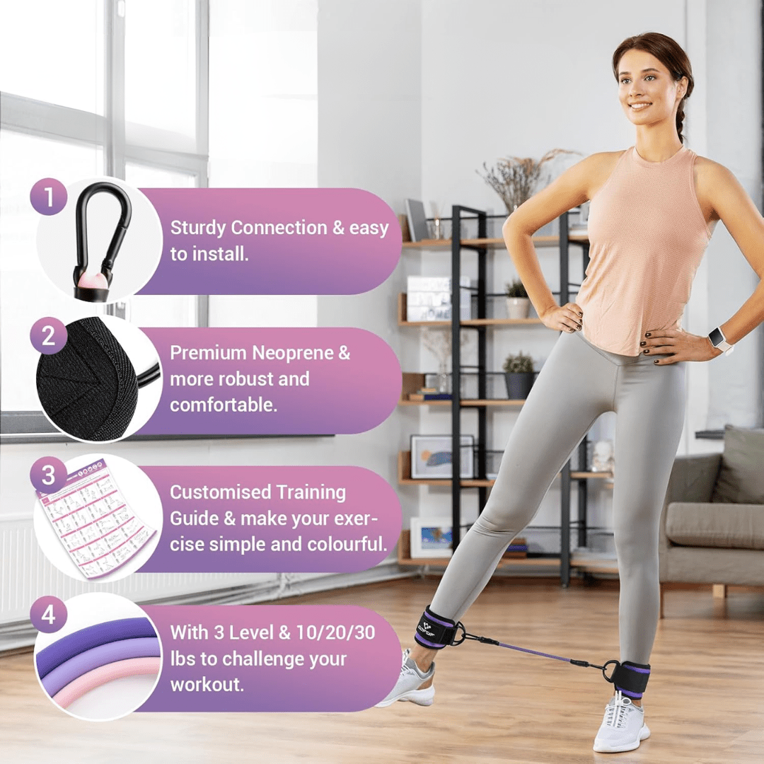 Norvo | FlexTone Motstandsband – Hofte- og Setemuskeltrening – Holdbare Ankelband med Treningsveiledning – Høyytelses Lateks for Styrke og Tone