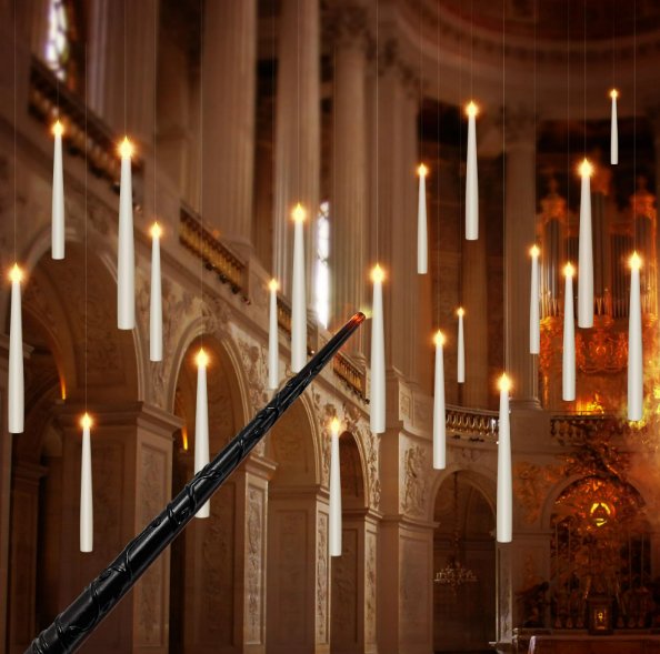 Norvo | Magiske Flytende Stearinlys med Tryllestav – Flammefri LED Lys til Halloween & Jul