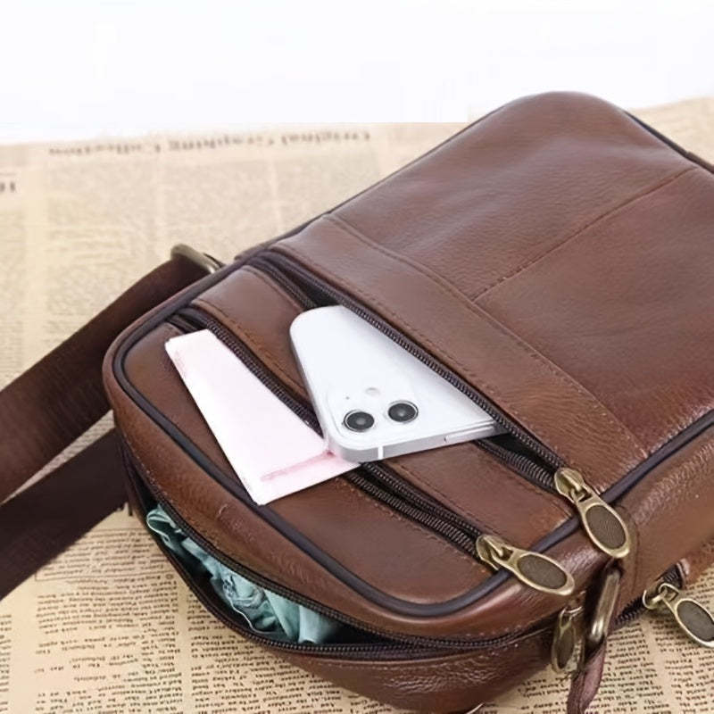 Norvo | Lær Herre Skulderveske – Romslig Kuskinnveske med Justerbar Stropp