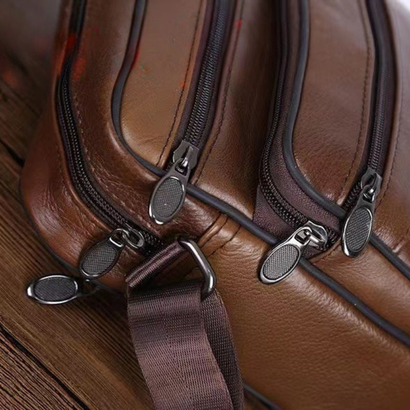 Norvo | Lær Herre Skulderveske – Romslig Kuskinnveske med Justerbar Stropp