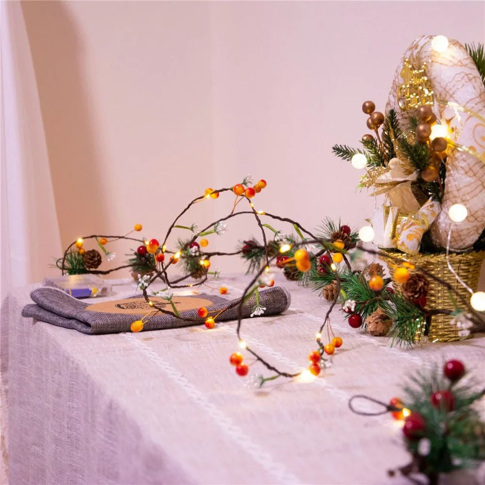 Norvo | Frukt- og blomstergarland – Batteridrevet girlander med kobbertråd, perfekt for jul, Thanksgiving og høytidsdekorasjon