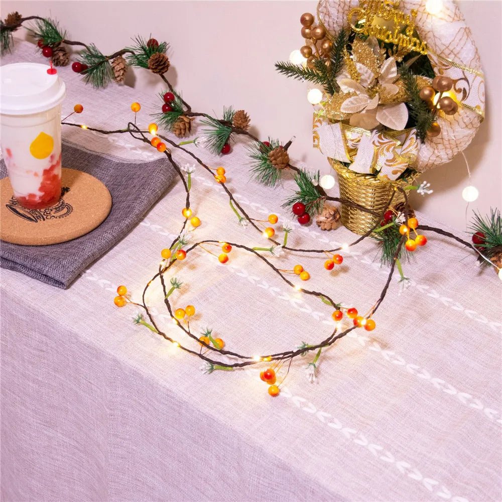 Norvo | Frukt- og blomstergarland – Batteridrevet girlander med kobbertråd, perfekt for jul, Thanksgiving og høytidsdekorasjon