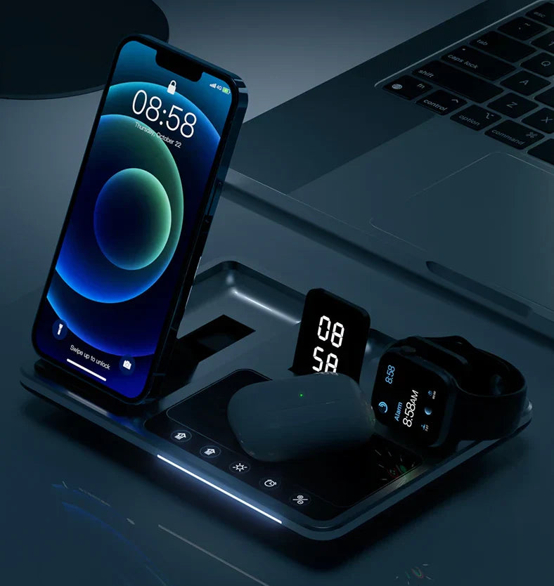 Norvo | EasyCharge - 4-i-1 Trådløs Laderstasjon for iPhone, Apple Watch og AirPods - Rask og Effektiv Lader