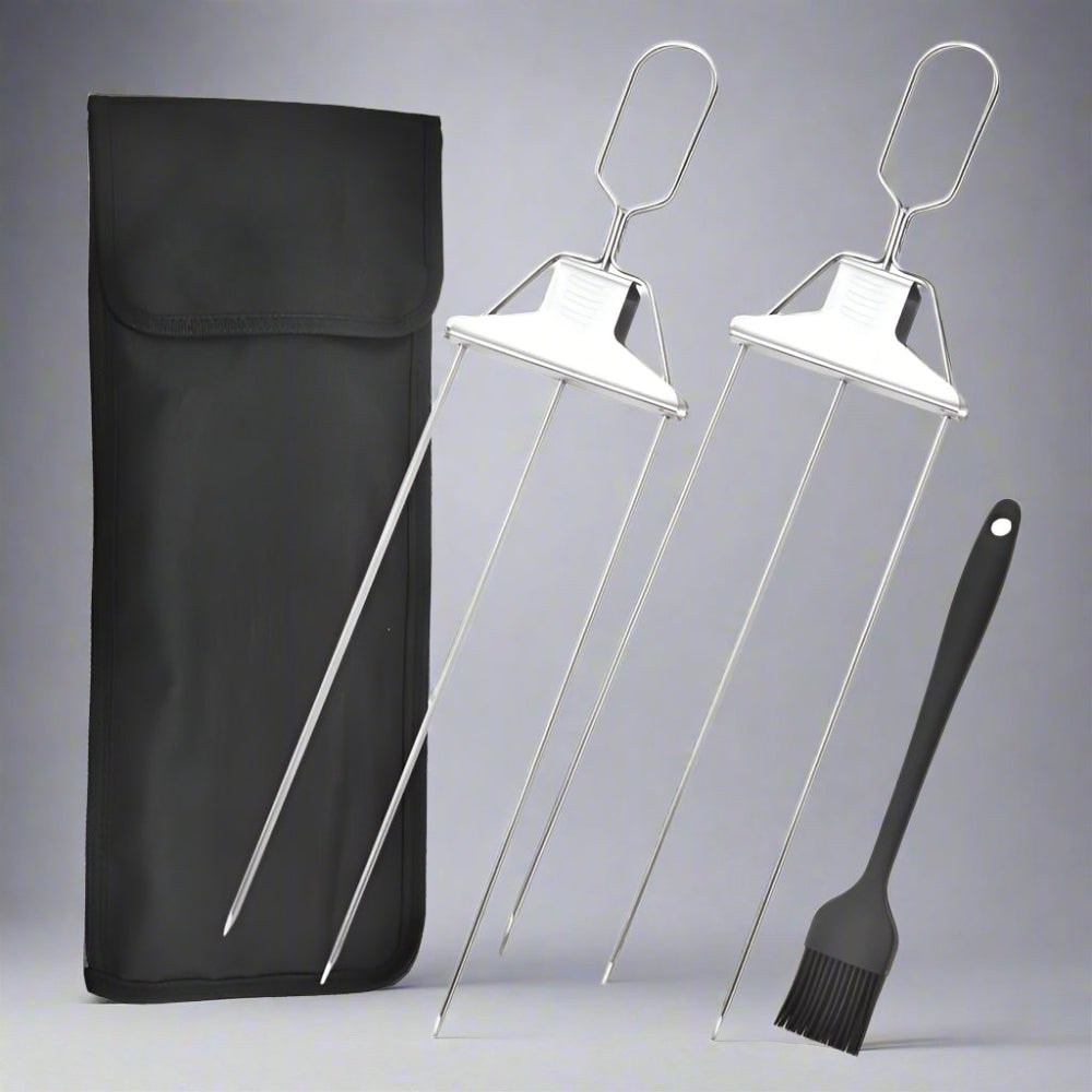 Norvo | Rustfritt Stål BBQ Spyd Triple Grill Verktøy