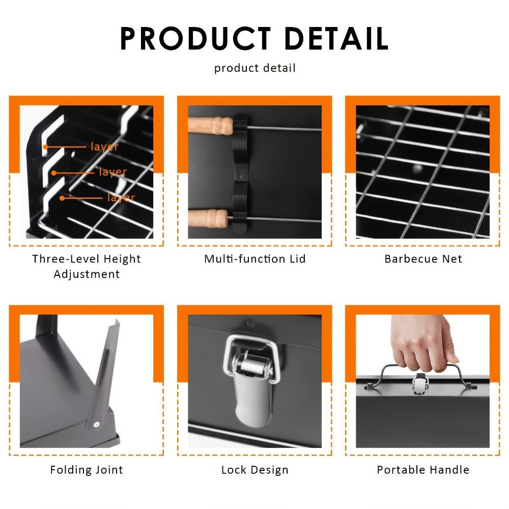 Norvo | Grillmate Fold – Sammenleggbart stål kofferthusgrill for hage, camping og utendørs BBQ