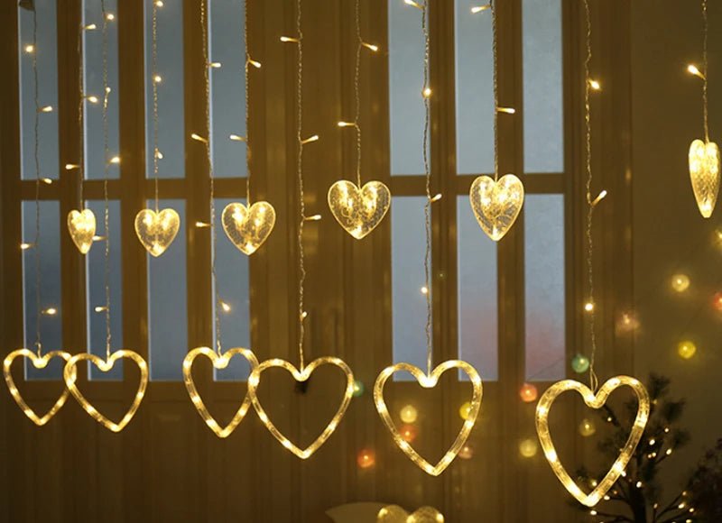 Norvo | Hjerteformede LED Gardinlys – 3,5M Fe Garland for Valentinsdag, Bryllup, Jul og Soverom Festdekor (220V/110V)