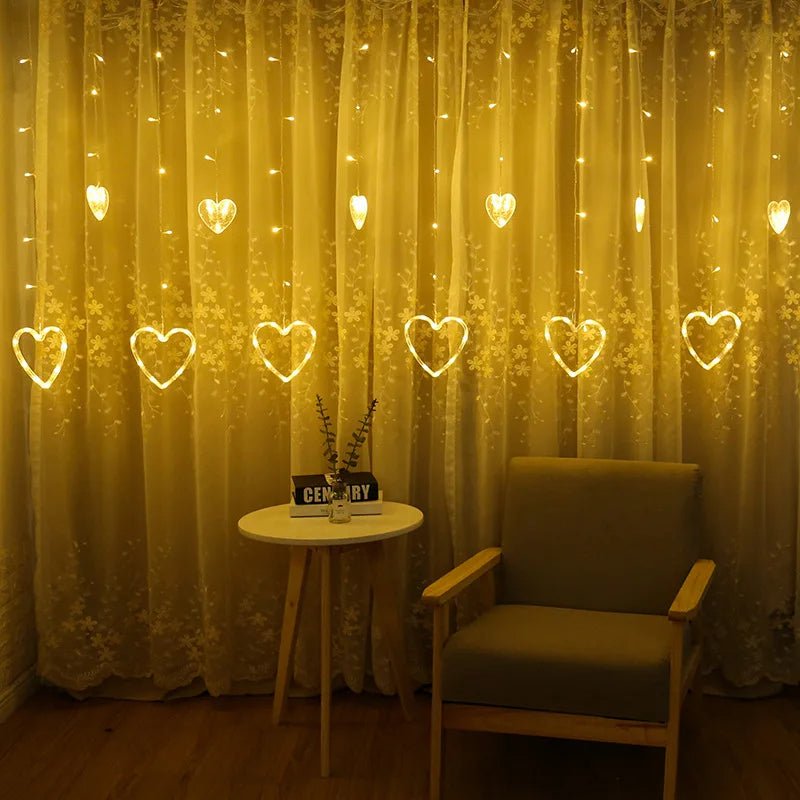 Norvo | Hjerteformede LED Gardinlys – 3,5M Fe Garland for Valentinsdag, Bryllup, Jul og Soverom Festdekor (220V/110V)