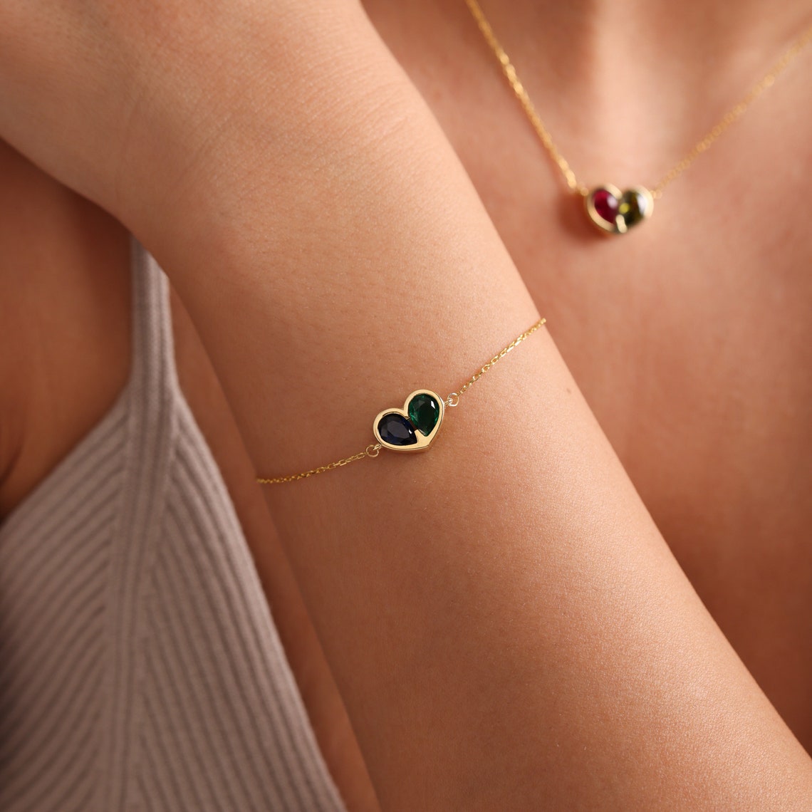 Norvo | Evig Knyttede Fødselsstein Hjerte Halssmykke & Armbånd