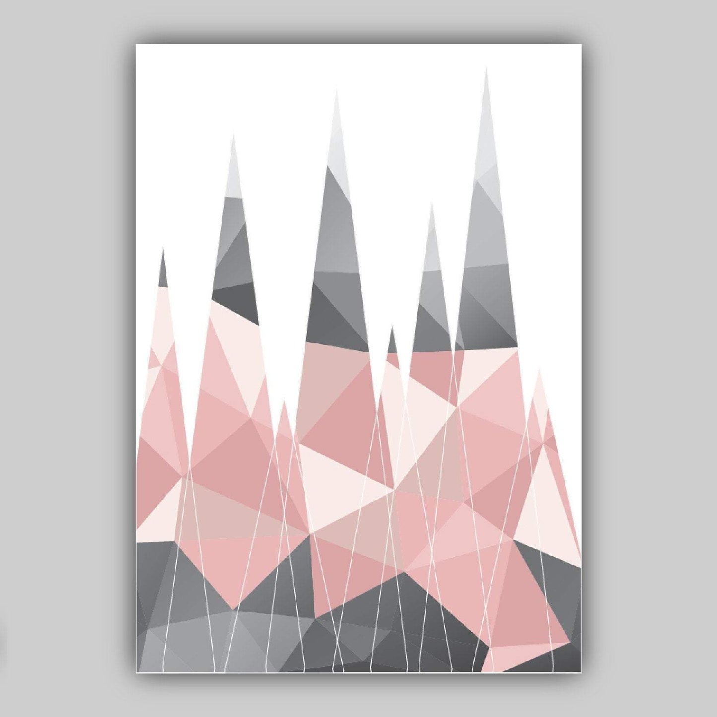 Norvo | Geometrisk sett med 3 rosa og grå kunsttrykk Hjortegevir og Skog