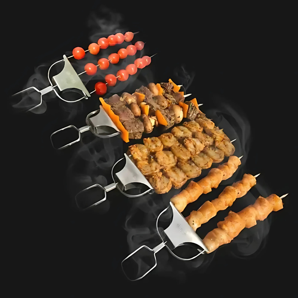 Norvo | Rustfritt Stål BBQ Spyd Triple Grill Verktøy