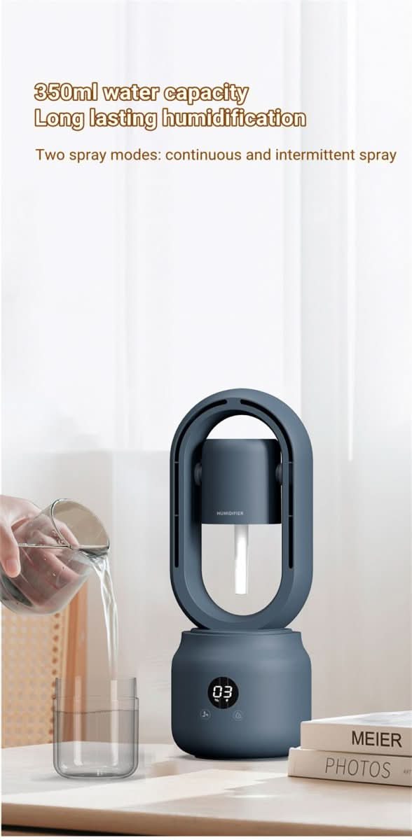 Norvo | Bærbar vifte uten blader med luftfukter og nattlys for forfriskende komfort