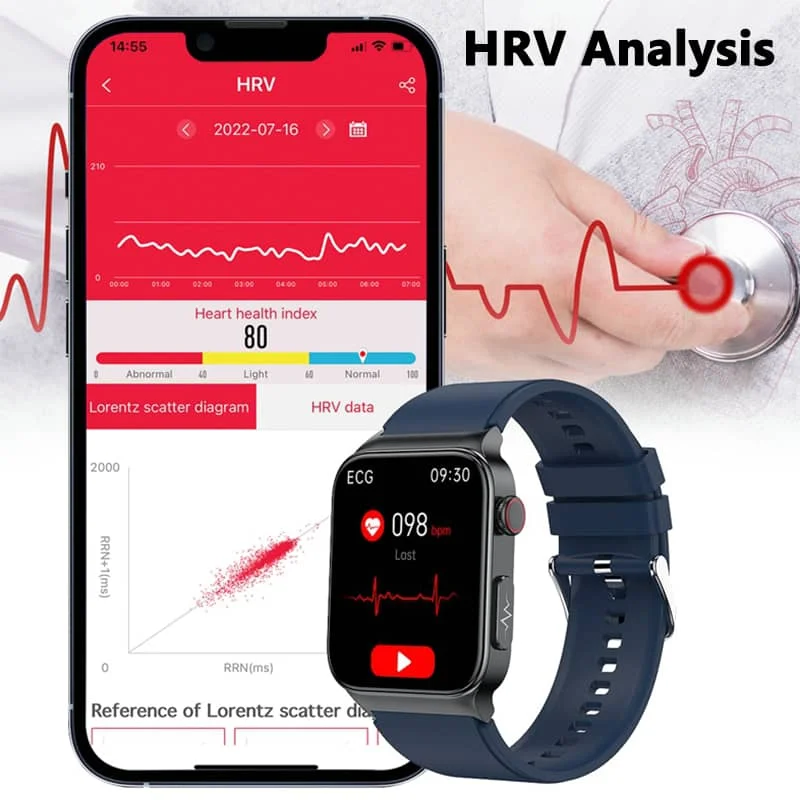 Norvo | Alt-i-ett Helseovervåkning Smartklokke med EKG & Blodsukker Tracker