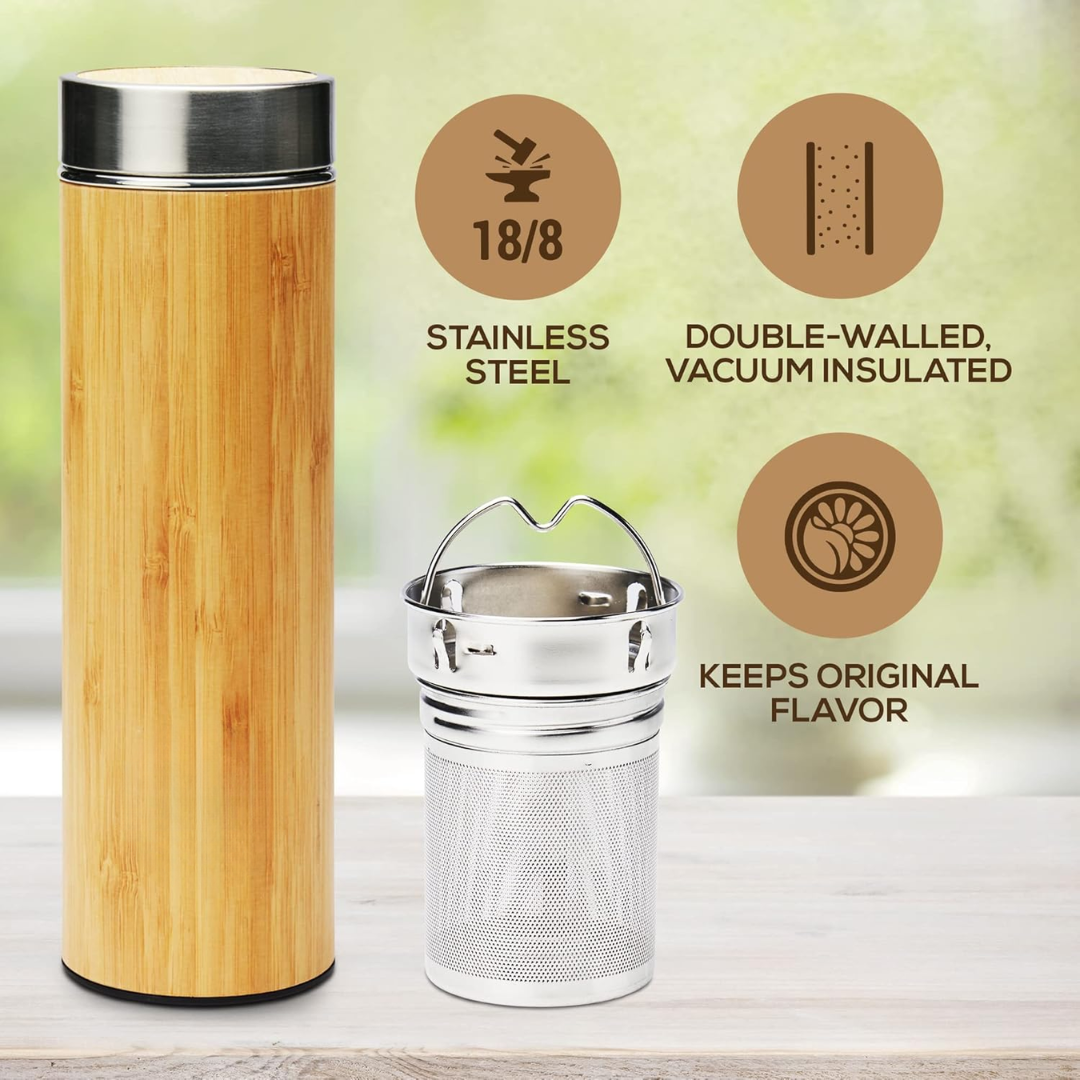 Norvo | Isolert Premium Bambus Løsblade Te Infuser Flaske - 500ml