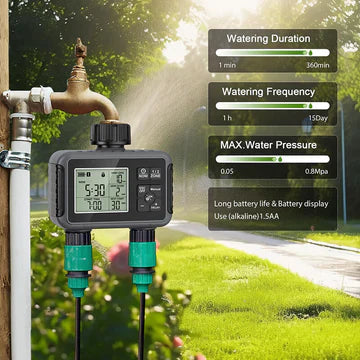Norvo | Dual-Zone Sprinkler Vann Timer med Smart Planlegging & LCD Skjerm