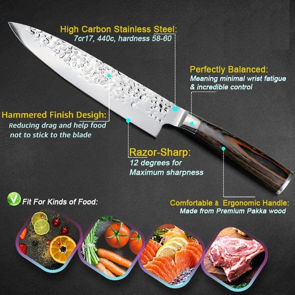 Norvo | Santoku Japansk Kokkekniv 8" Håndslipt Høykarbonstål Kniv