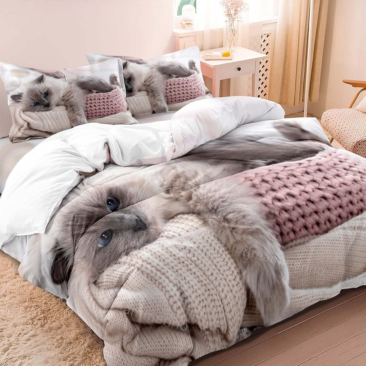 Norvo | Cotton Cat Motif Bedding Set – 3 Deler