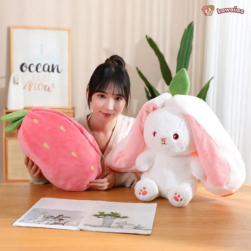 Norvo | Fluffy Strawberry Carrot Bunny Zip Up Plushie