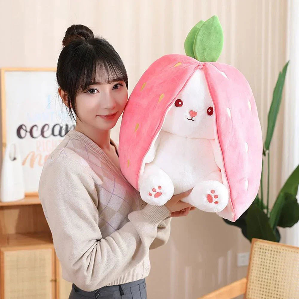 Norvo | Fluffy Strawberry Carrot Bunny Zip Up Plushie