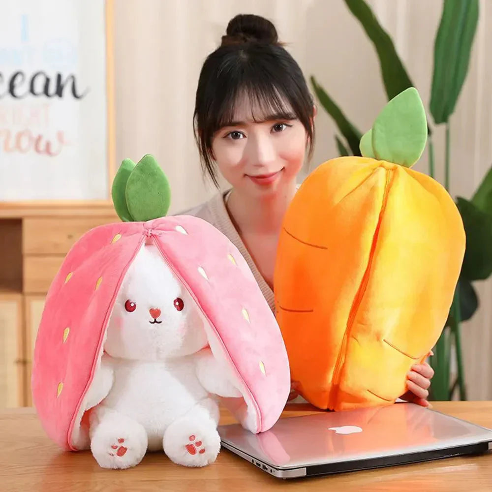 Norvo | Fluffy Strawberry Carrot Bunny Zip Up Plushie