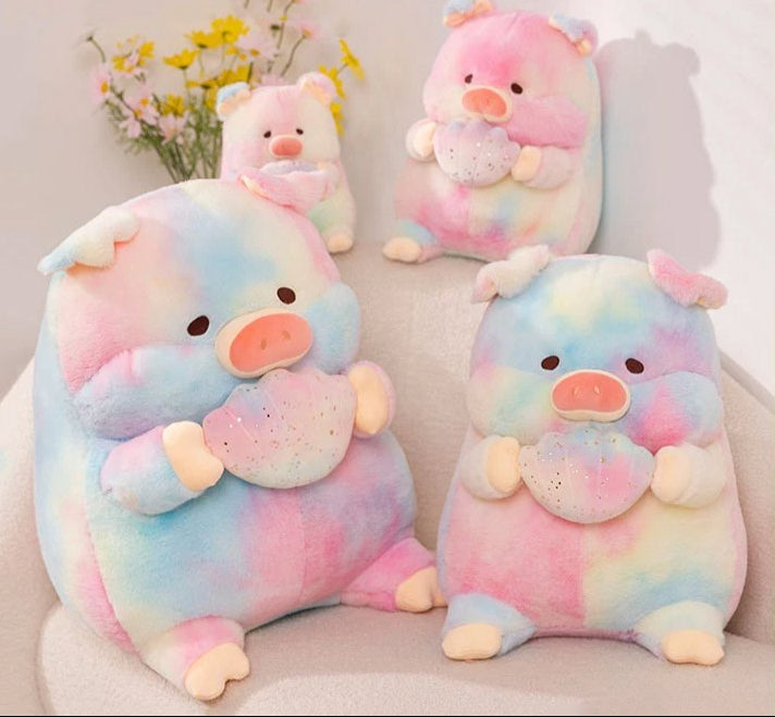 Norvo | Galaxy Rainbow Pig Holding Shell Plushie