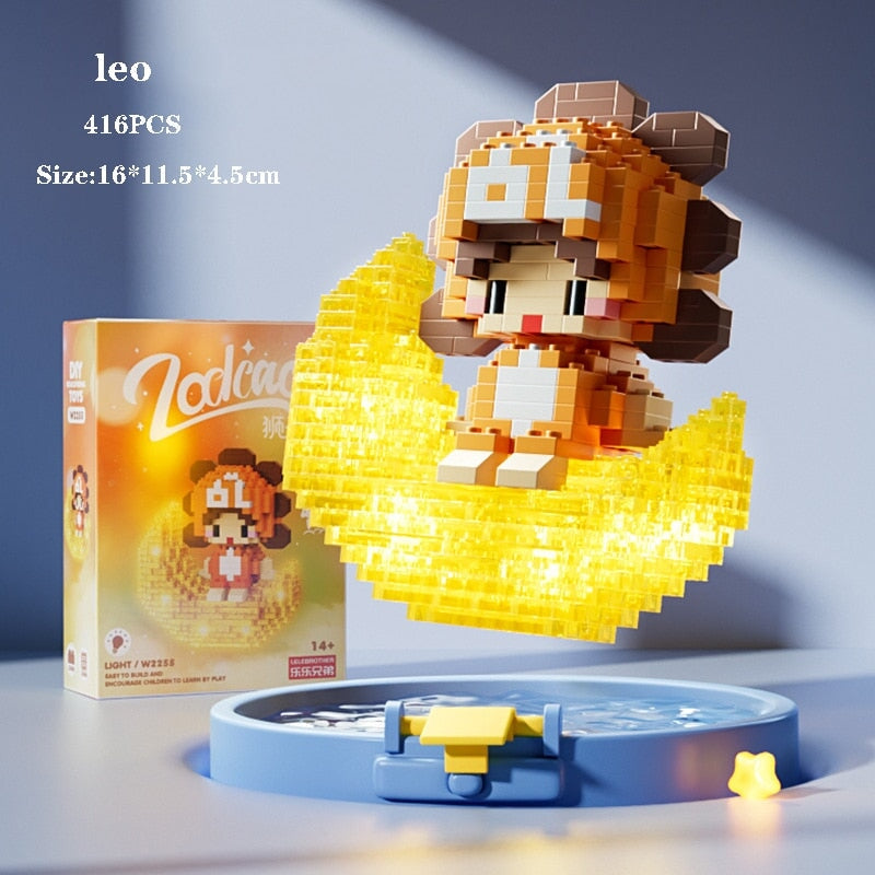 Norvo | Kawaii Chibi Moon Zodiac Stjernesystemer Nano Byggeklosser