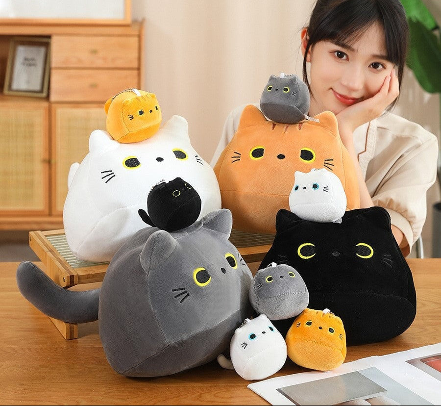 Norvo | Kawaii Chunky Katt Plushies med Kattunger