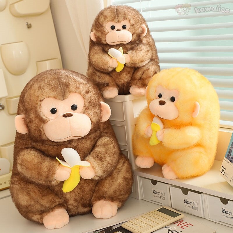 Norvo | Kawaii Gul Brun Chunky Ape Med Banan Plushie