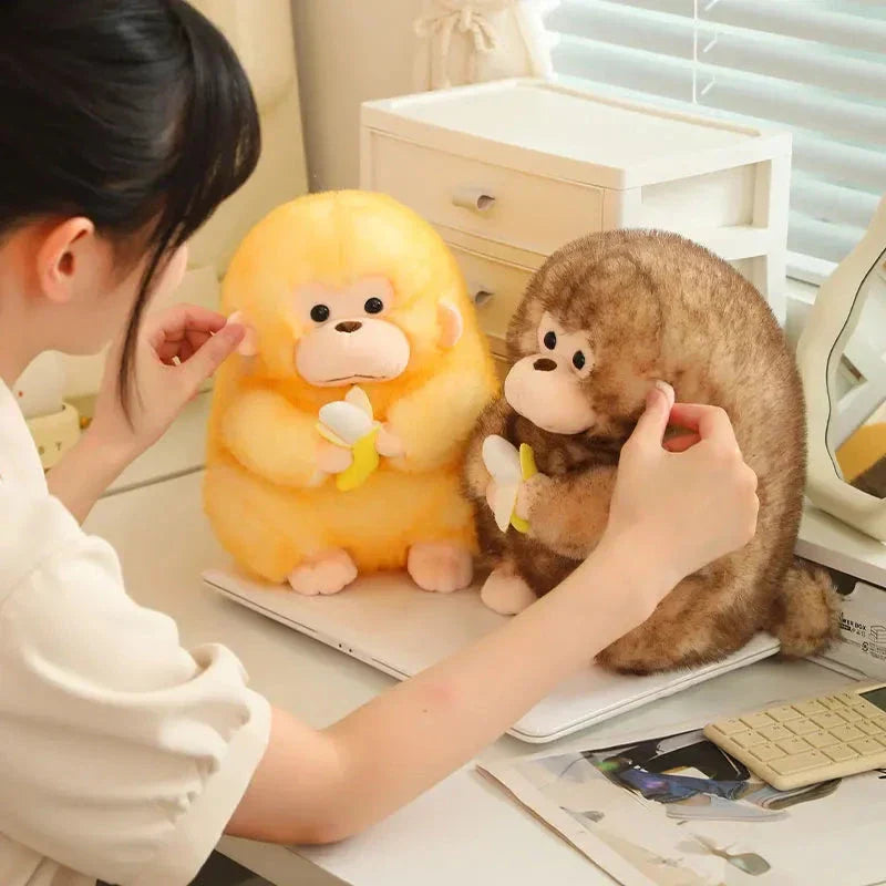 Norvo | Kawaii Gul Brun Chunky Ape Med Banan Plushie