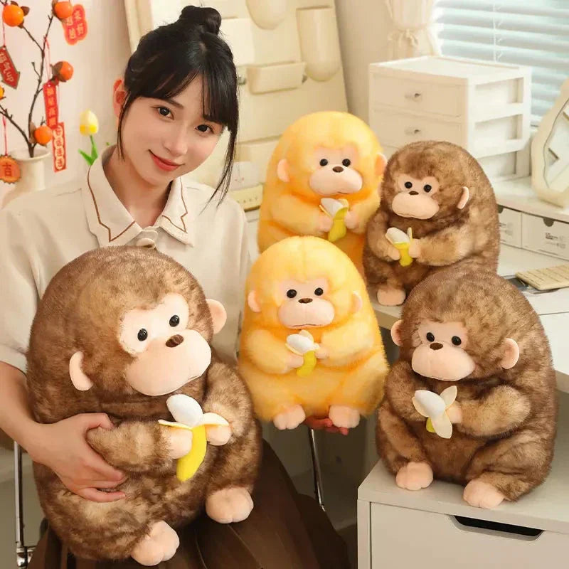 Norvo | Kawaii Gul Brun Chunky Ape Med Banan Plushie