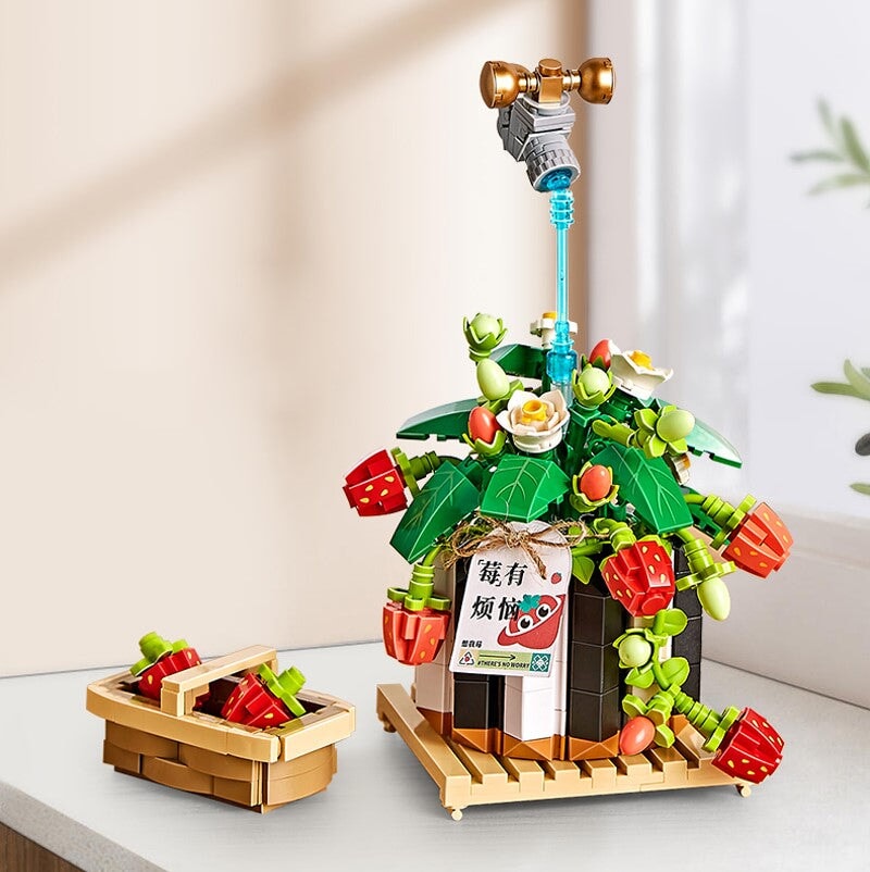 Norvo | Jordbærpotte & Rød Blomst Mikro Byggeklosser