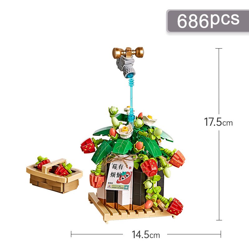 Norvo | Jordbærpotte & Rød Blomst Mikro Byggeklosser