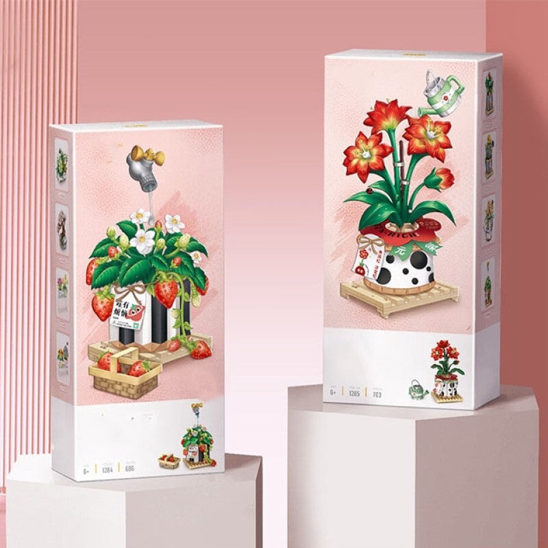 Norvo | Jordbærpotte & Rød Blomst Mikro Byggeklosser