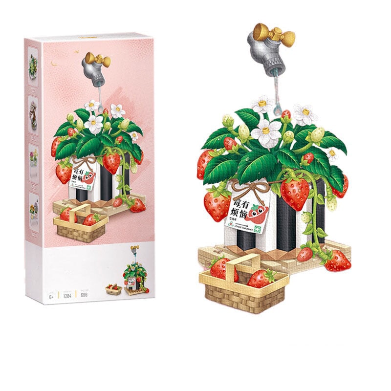 Norvo | Jordbærpotte & Rød Blomst Mikro Byggeklosser