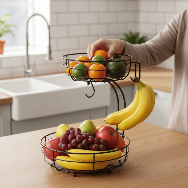 Norvo | KITCHENOVA FRUIT HAVEN – 2-lags metall fruktkurv med bananstativ