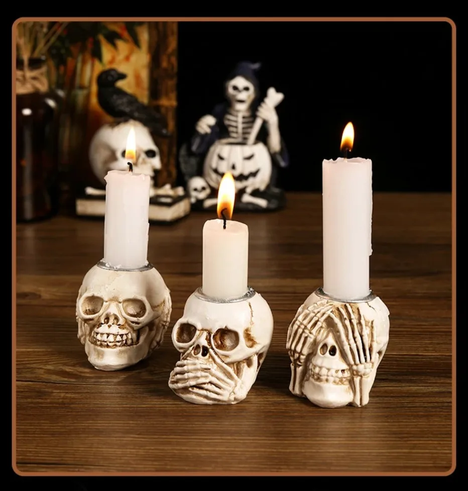 Norvo | GothicGlow 3pc Halloween Hodeskalle Lysestake Sett