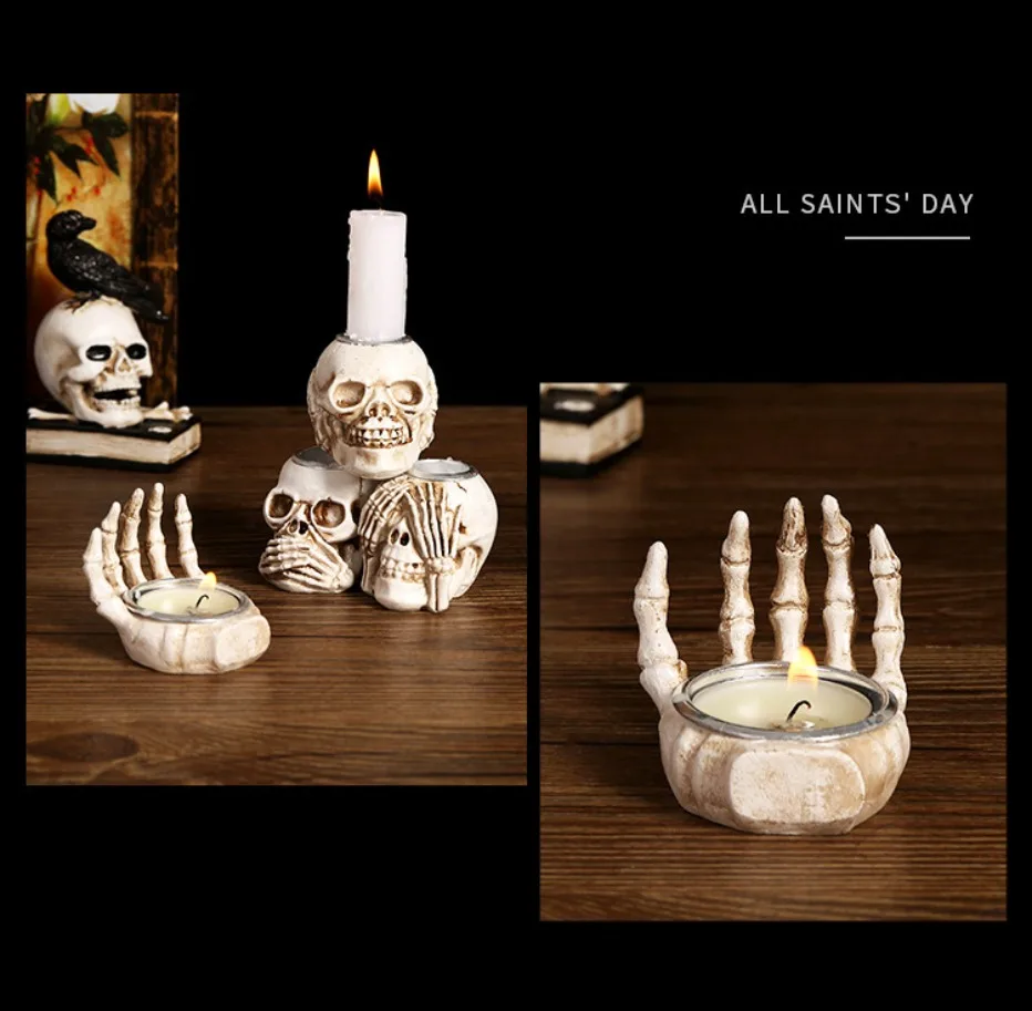 Norvo | GothicGlow 3pc Halloween Hodeskalle Lysestake Sett