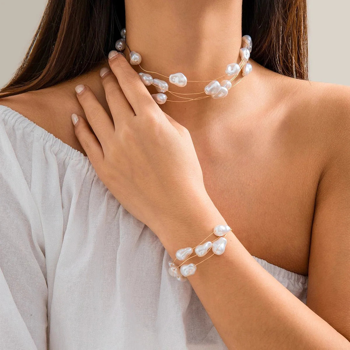 Norvo | Lagdelt Perlearmbånd og Halskjede