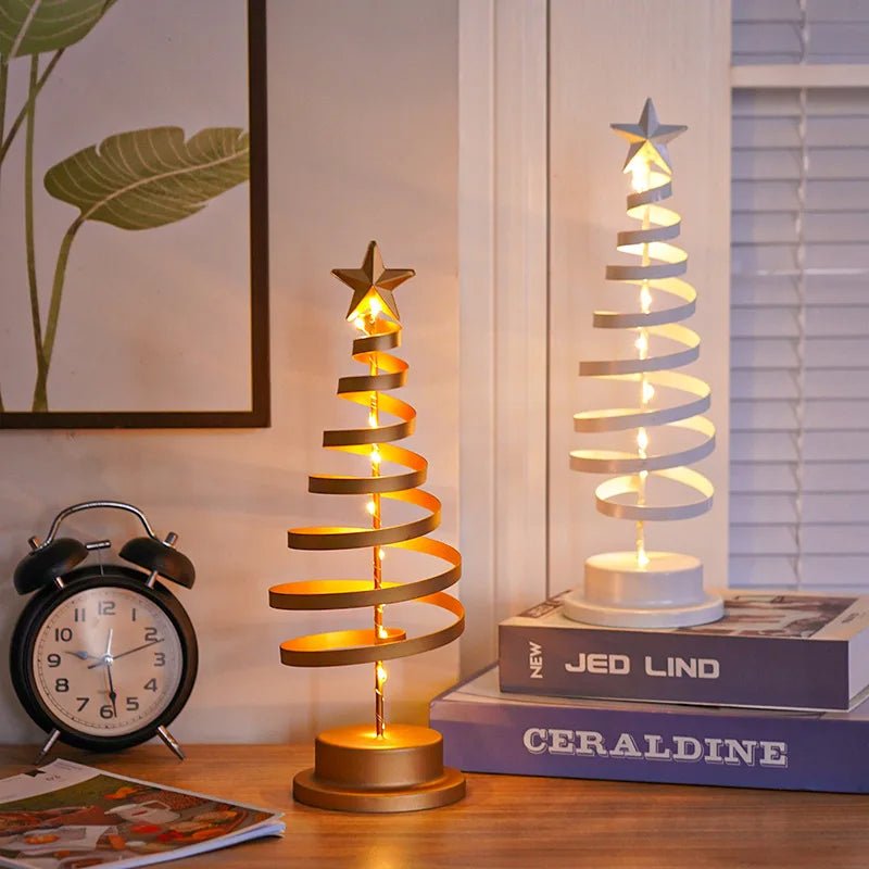 Norvo | LED Smedet Juletre Spiral Lys Bord Ornament – Elegant Atmosfære Lampe for Soverom & Høytidsdekorasjoner