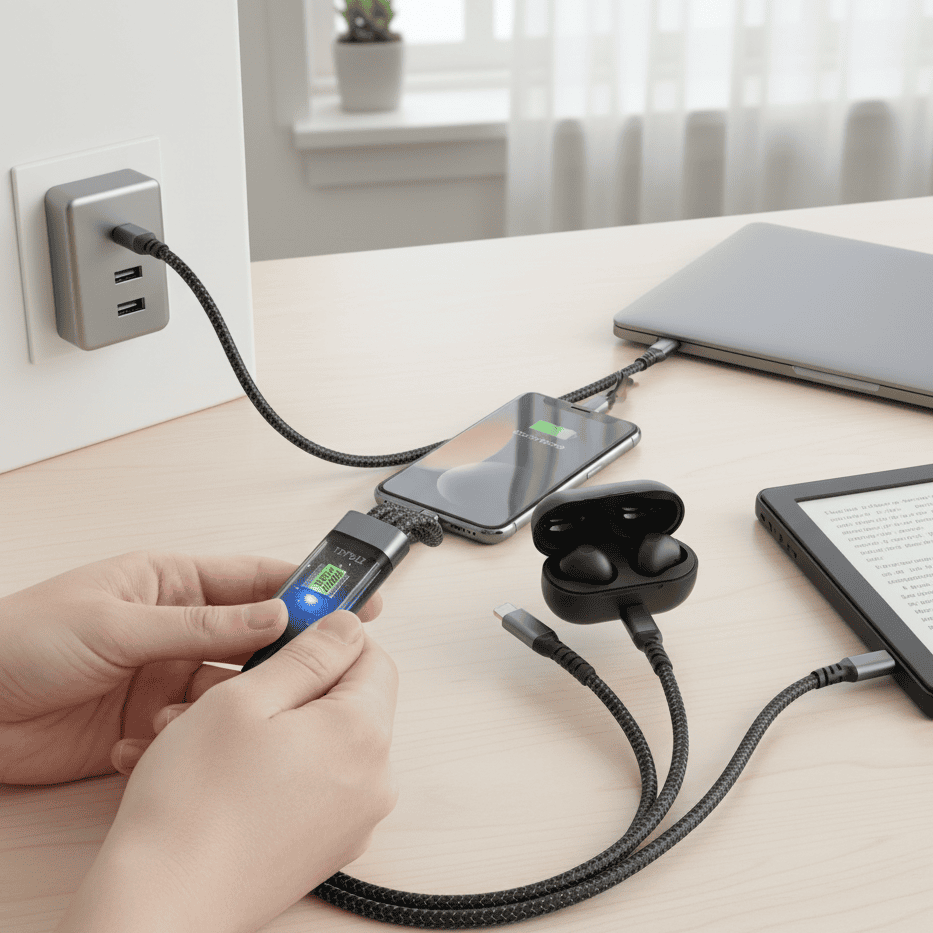 Norvo | LIGHTLINK – Transparent 3-i-1 Superrask ladekabel med LED-glød