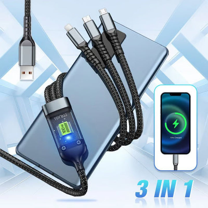 Norvo | LIGHTLINK – Transparent 3-i-1 Superrask ladekabel med LED-glød