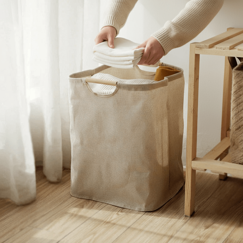 Norvo | LuxeFold Hamper – Elegant Bomull-Linnen Vaskeri Organizer