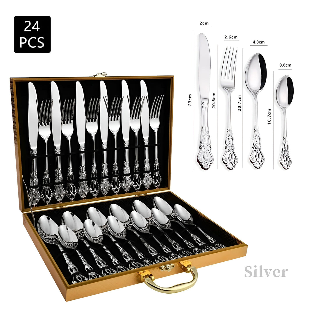 Norvo | Luxuriöses 24-teiliges Besteckset | Goldfarbener Edelstahl