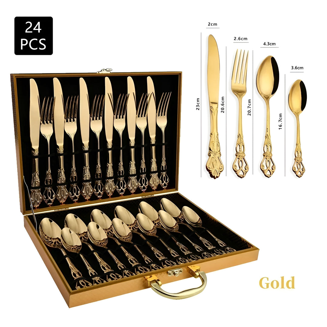 Norvo | Luxuriöses 24-teiliges Besteckset | Goldfarbener Edelstahl