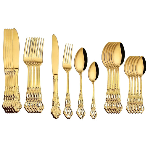 Norvo | Luxuriöses 24-teiliges Besteckset | Goldfarbener Edelstahl