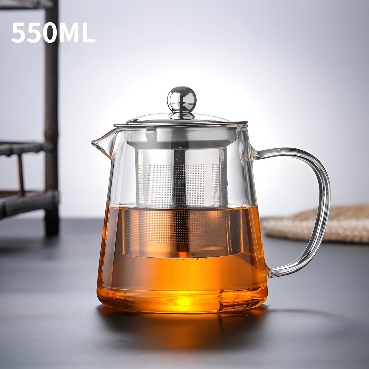 Norvo | Teekanne Claritéa | Borosilicate glass | Med rustfritt stålfilter og trelokk | Varmeresistent og oppvaskmaskin trygg